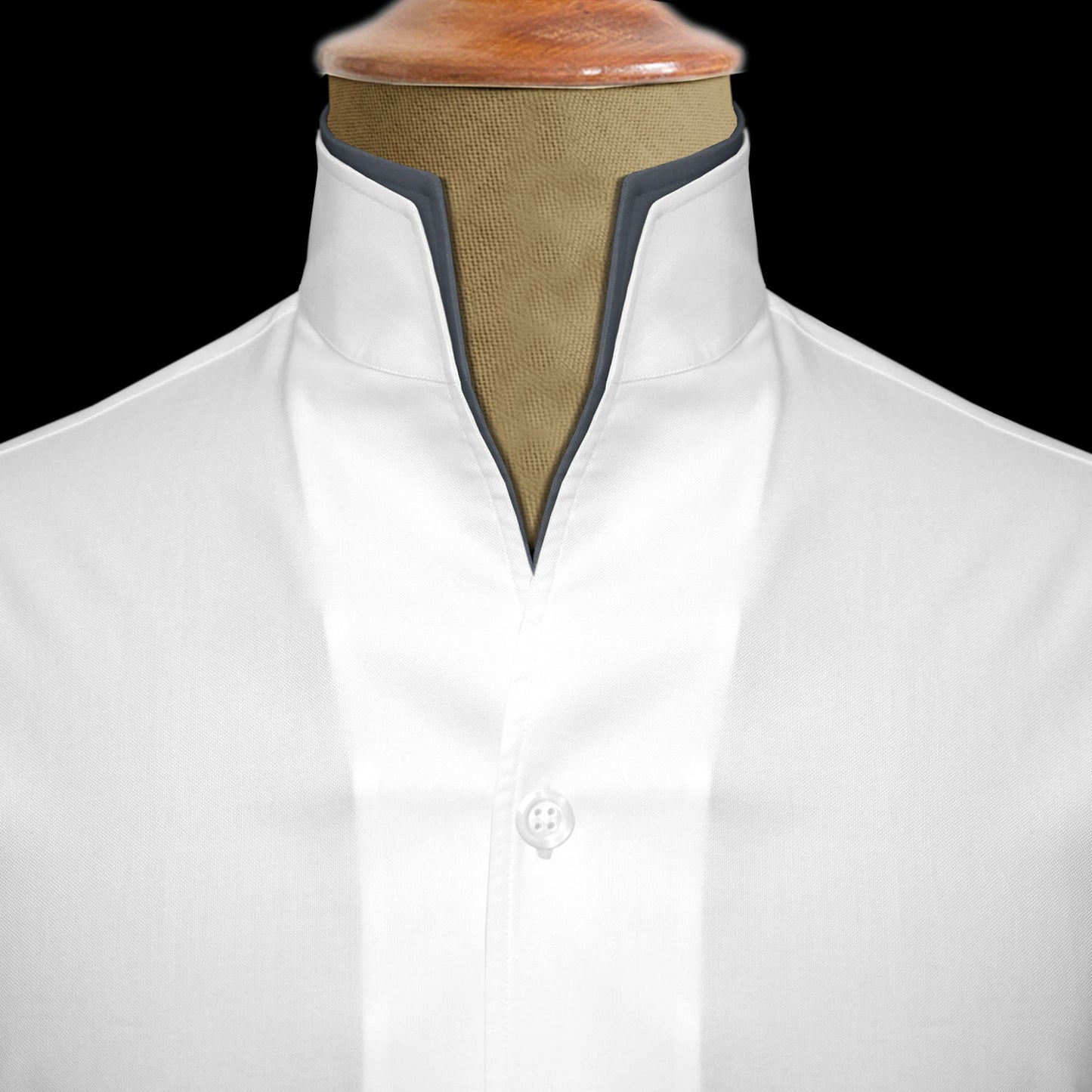 Men White Shirt Double High Collar Shirt Buttonless V Collar Shirt High Tall Neck Mandarin Collar Contrast Inner High Band Collar Shirt