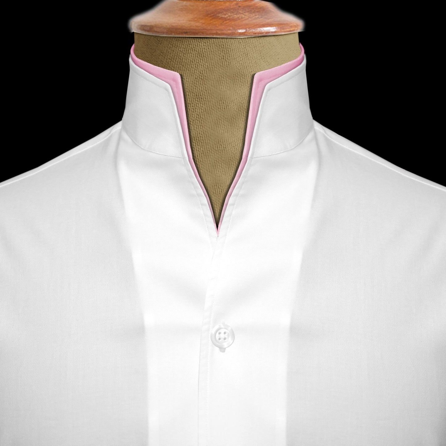 Men White Shirt Double High Collar Shirt Buttonless V Collar Shirt High Tall Neck Mandarin Collar Contrast Inner High Band Collar Shirt