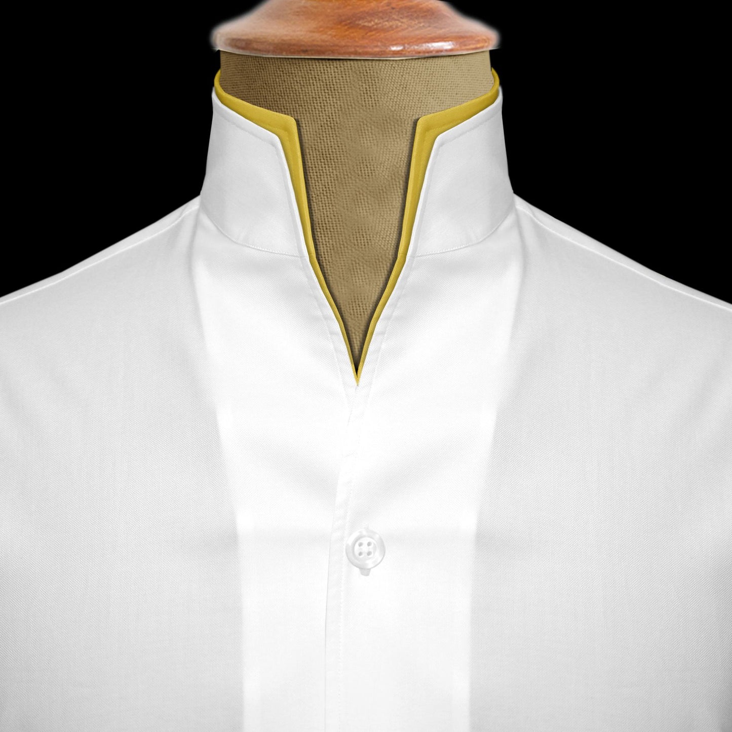 Men White Shirt Double High Collar Shirt Buttonless V Collar Shirt High Tall Neck Mandarin Collar Contrast Inner High Band Collar Shirt
