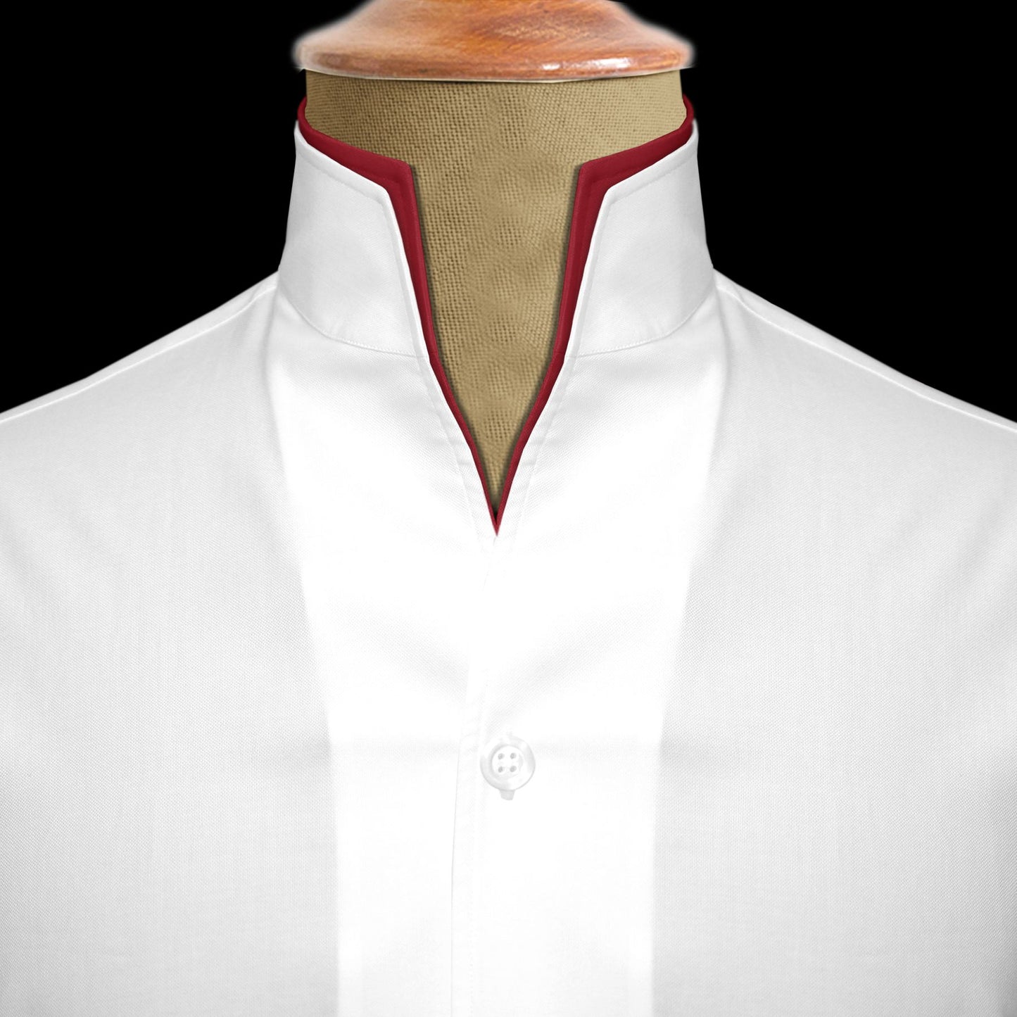Men White Shirt Double High Collar Shirt Buttonless V Collar Shirt High Tall Neck Mandarin Collar Contrast Inner High Band Collar Shirt