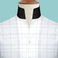 White Plaid Checks Men's Shirt High Collar Shirt Buttonless V Collar Shirt High Tall Neck Collar China High Band Collar Cotton Dress Shirt