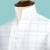 White Plaid Checks Men's Shirt High Collar Shirt Buttonless V Collar Shirt High Tall Neck Collar China High Band Collar Cotton Dress Shirt