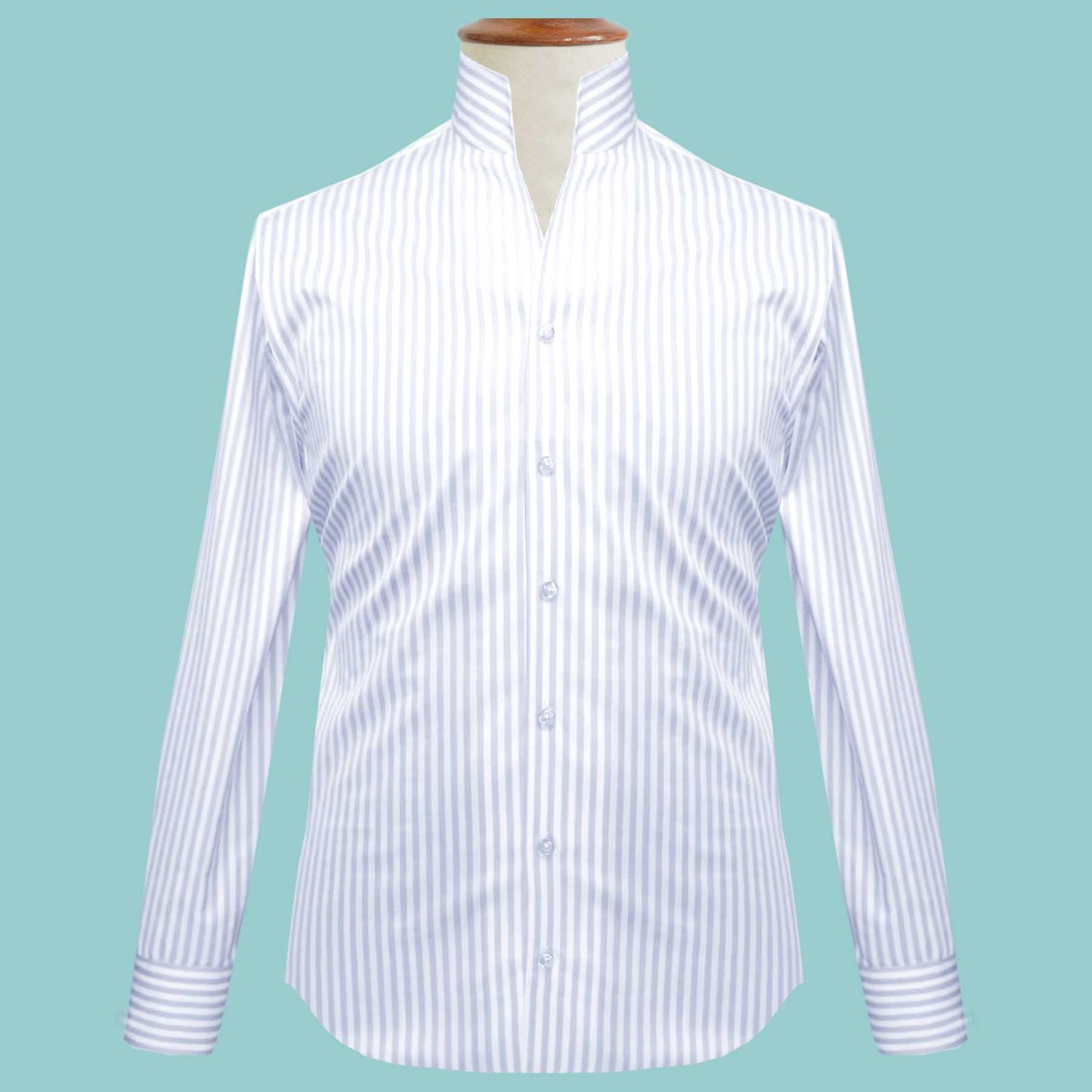White Checks Men's Shirt High Collar Shirt Buttonless V Collar Shirt High Tall Neck Collar China High Band Collar Cotton Dress Shirt