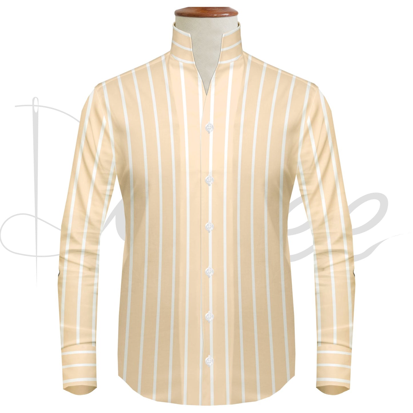 Yellow Striped One Piece Collar Shirt For Men Gift Giza Cotton Satin High Tall Neck Stiff Collar Shirt Chinese Mandarin Band Collar Dress Shirt