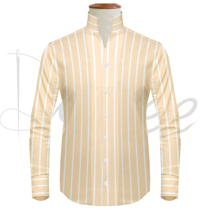 Yellow Striped One Piece Collar Shirt For Men Gift Giza Cotton Satin High Tall Neck Stiff Collar Shirt Chinese Mandarin Band Collar Dress Shirt