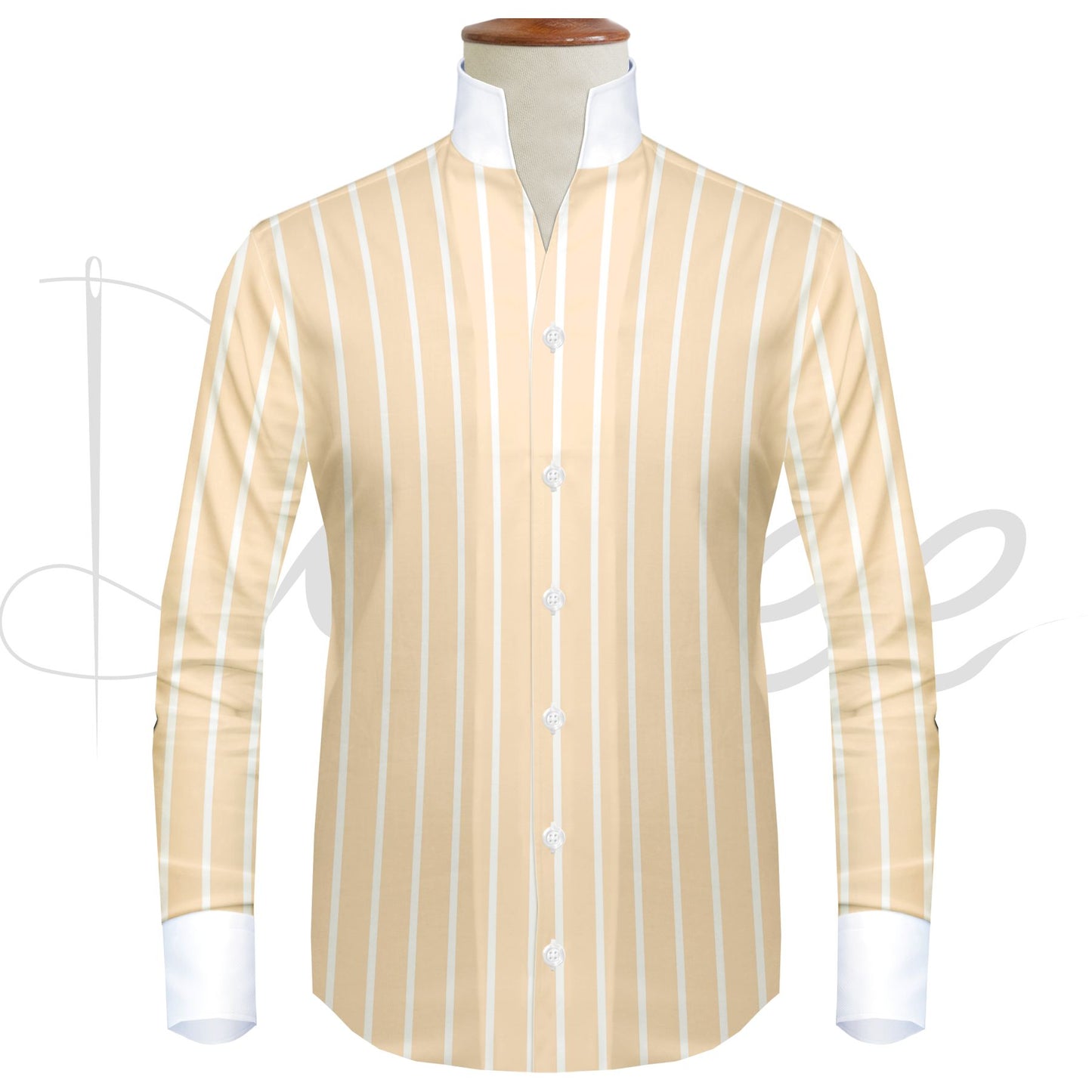Yellow Striped One Piece Collar Shirt For Men Gift Giza Cotton Satin High Tall Neck Stiff Collar Shirt Chinese Mandarin Band Collar Dress Shirt