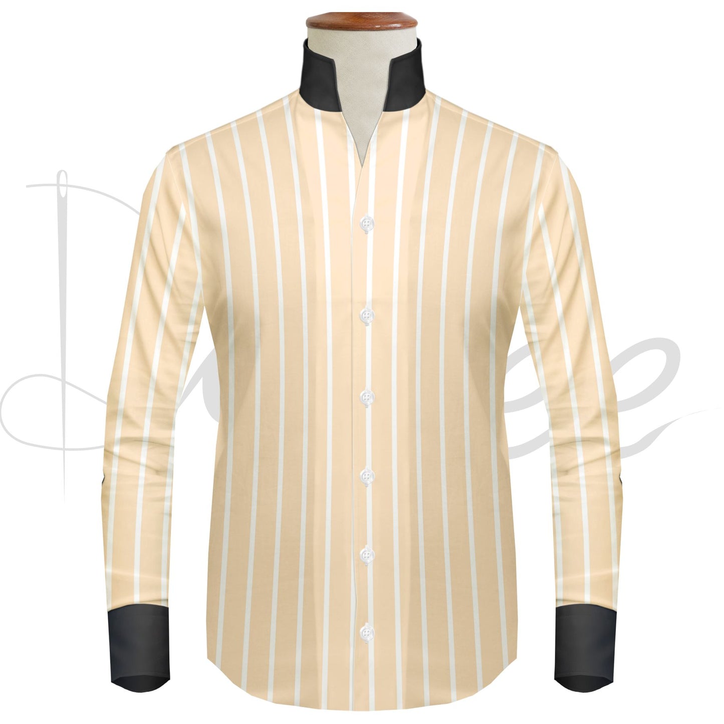Yellow Striped One Piece Collar Shirt For Men Gift Giza Cotton Satin High Tall Neck Stiff Collar Shirt Chinese Mandarin Band Collar Dress Shirt