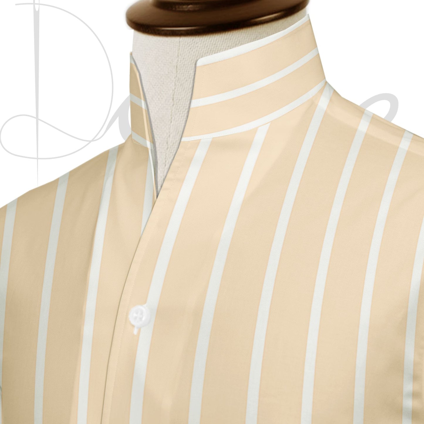 Yellow Striped One Piece Collar Shirt For Men Gift Giza Cotton Satin High Tall Neck Stiff Collar Shirt Chinese Mandarin Band Collar Dress Shirt