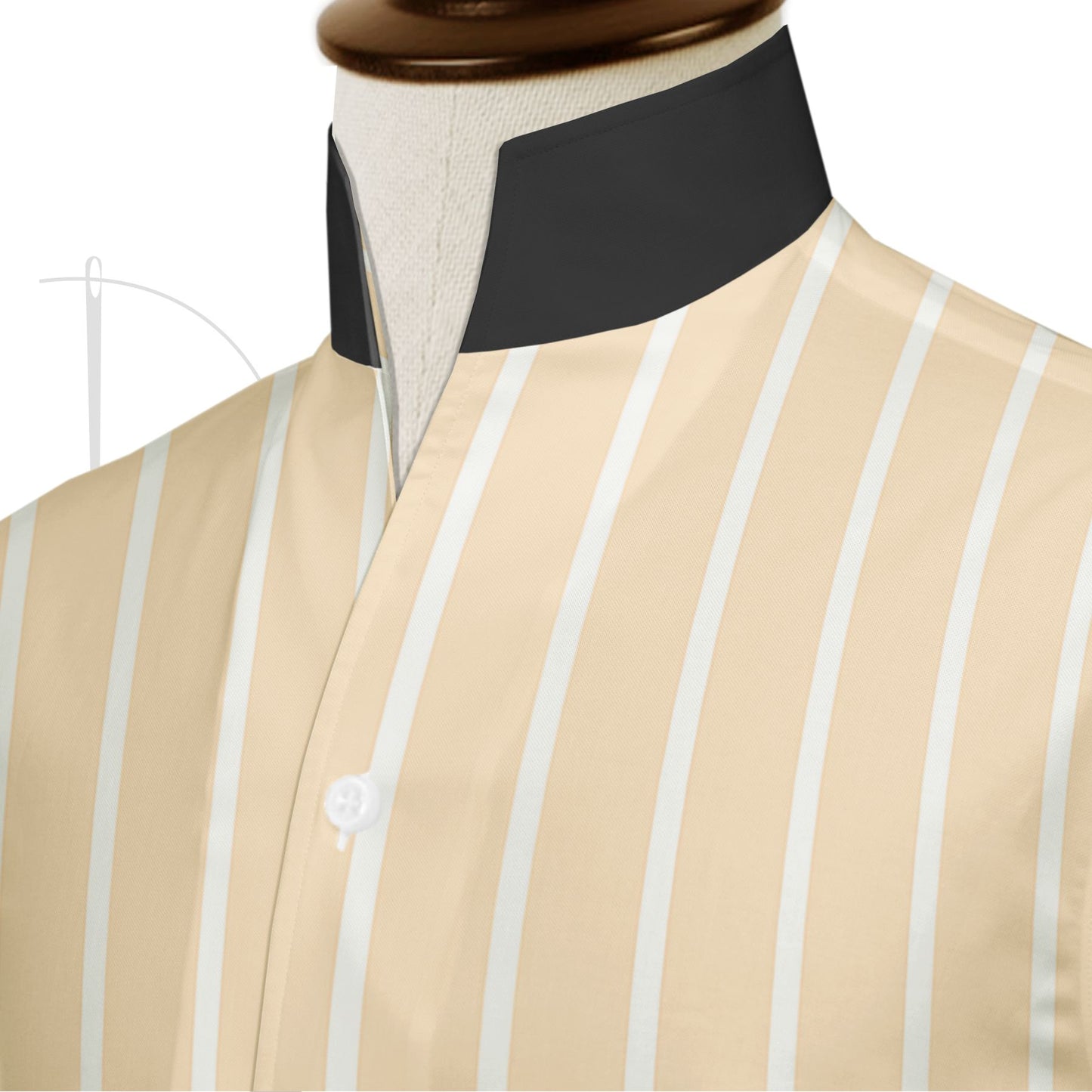 Yellow Striped One Piece Collar Shirt For Men Gift Giza Cotton Satin High Tall Neck Stiff Collar Shirt Chinese Mandarin Band Collar Dress Shirt