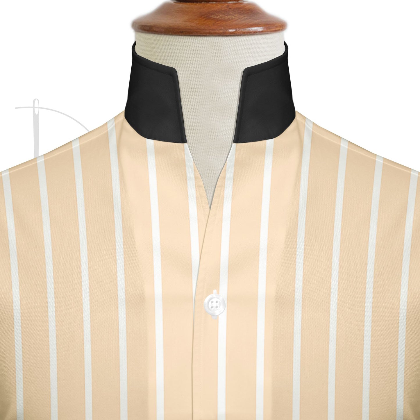 Yellow Striped One Piece Collar Shirt For Men Gift Giza Cotton Satin High Tall Neck Stiff Collar Shirt Chinese Mandarin Band Collar Dress Shirt