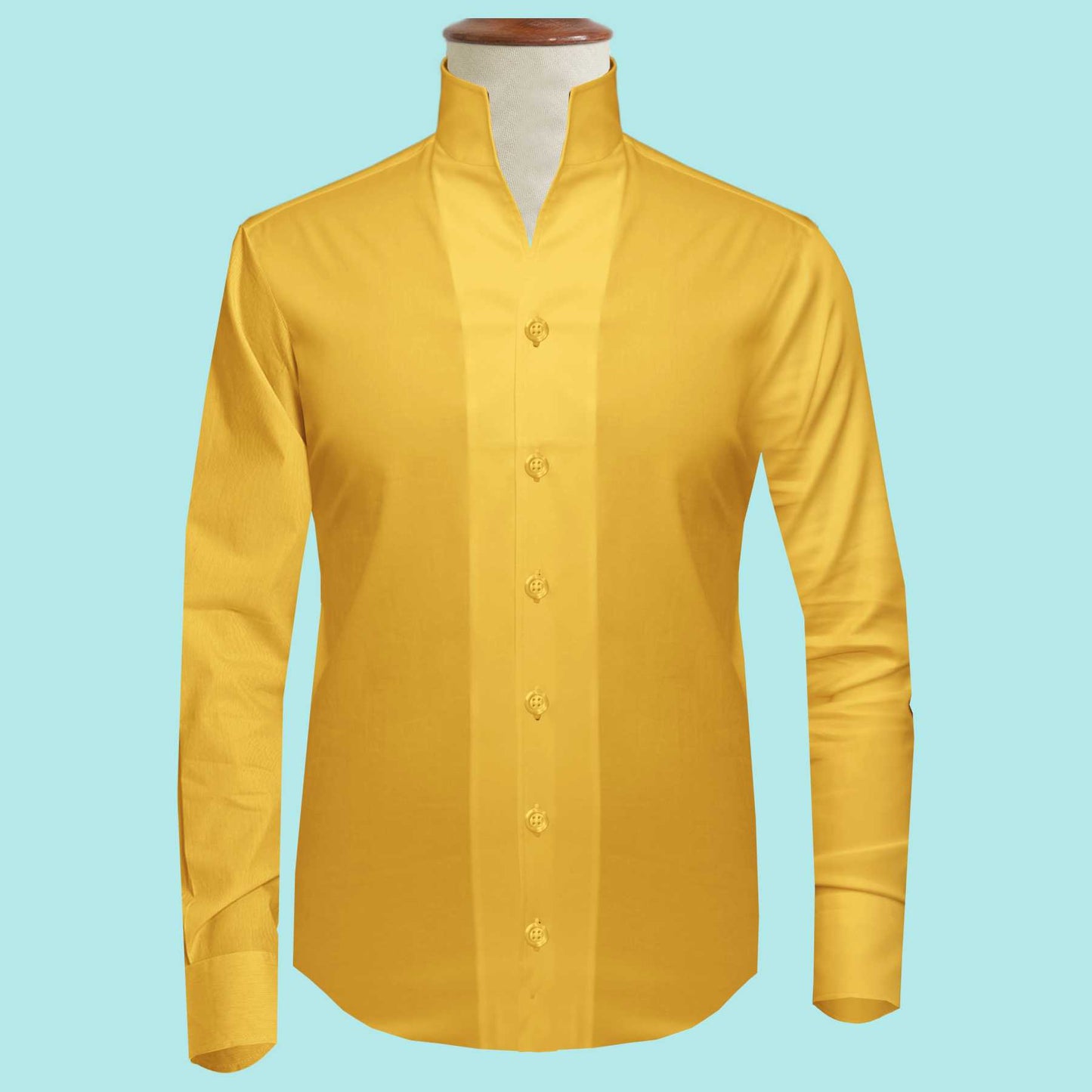 Yellow One Piece Collar Shirt For Men Gift Giza Cotton Satin High Tall Neck Stiff Collar Shirt Chinese Mandarin Band Collar Dress Shirt