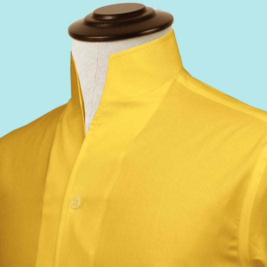 Yellow One Piece Collar Shirt For Men Gift Giza Cotton Satin High Tall Neck Stiff Collar Shirt Chinese Mandarin Band Collar Dress Shirt