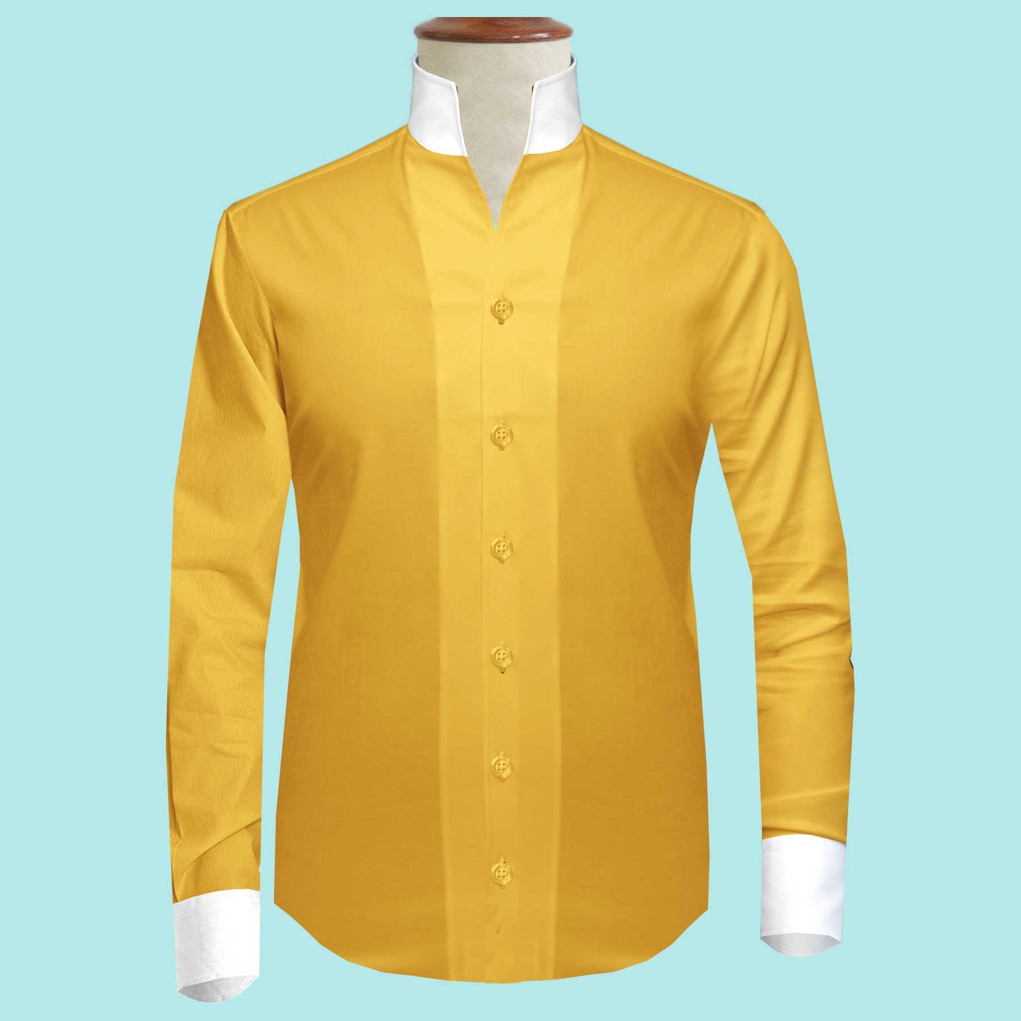 Yellow One Piece Collar Shirt For Men Gift Giza Cotton Satin High Tall Neck Stiff Collar Shirt Chinese Mandarin Band Collar Dress Shirt