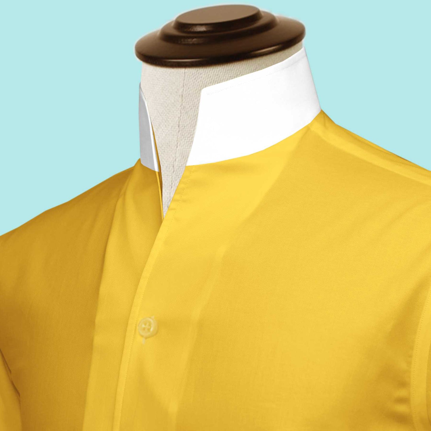 Yellow One Piece Collar Shirt For Men Gift Giza Cotton Satin High Tall Neck Stiff Collar Shirt Chinese Mandarin Band Collar Dress Shirt