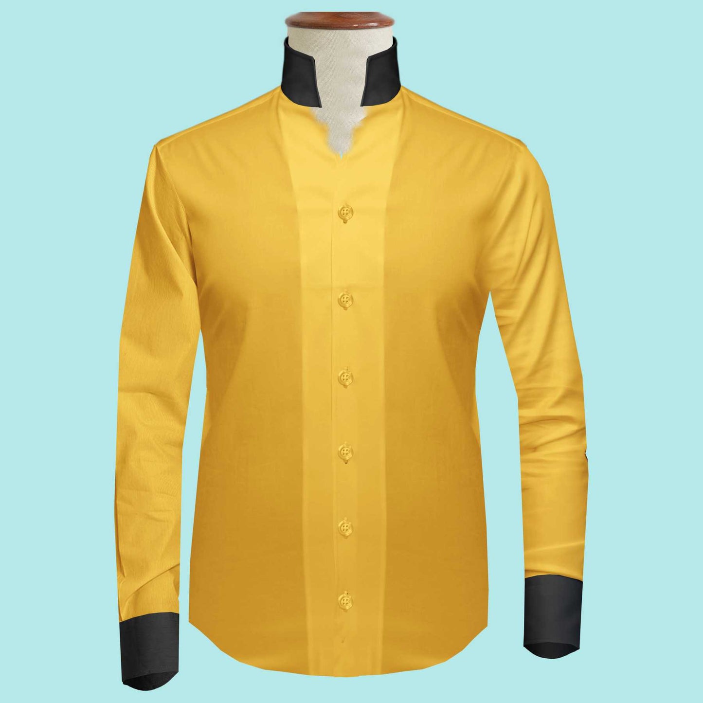 Yellow One Piece Collar Shirt For Men Gift Giza Cotton Satin High Tall Neck Stiff Collar Shirt Chinese Mandarin Band Collar Dress Shirt