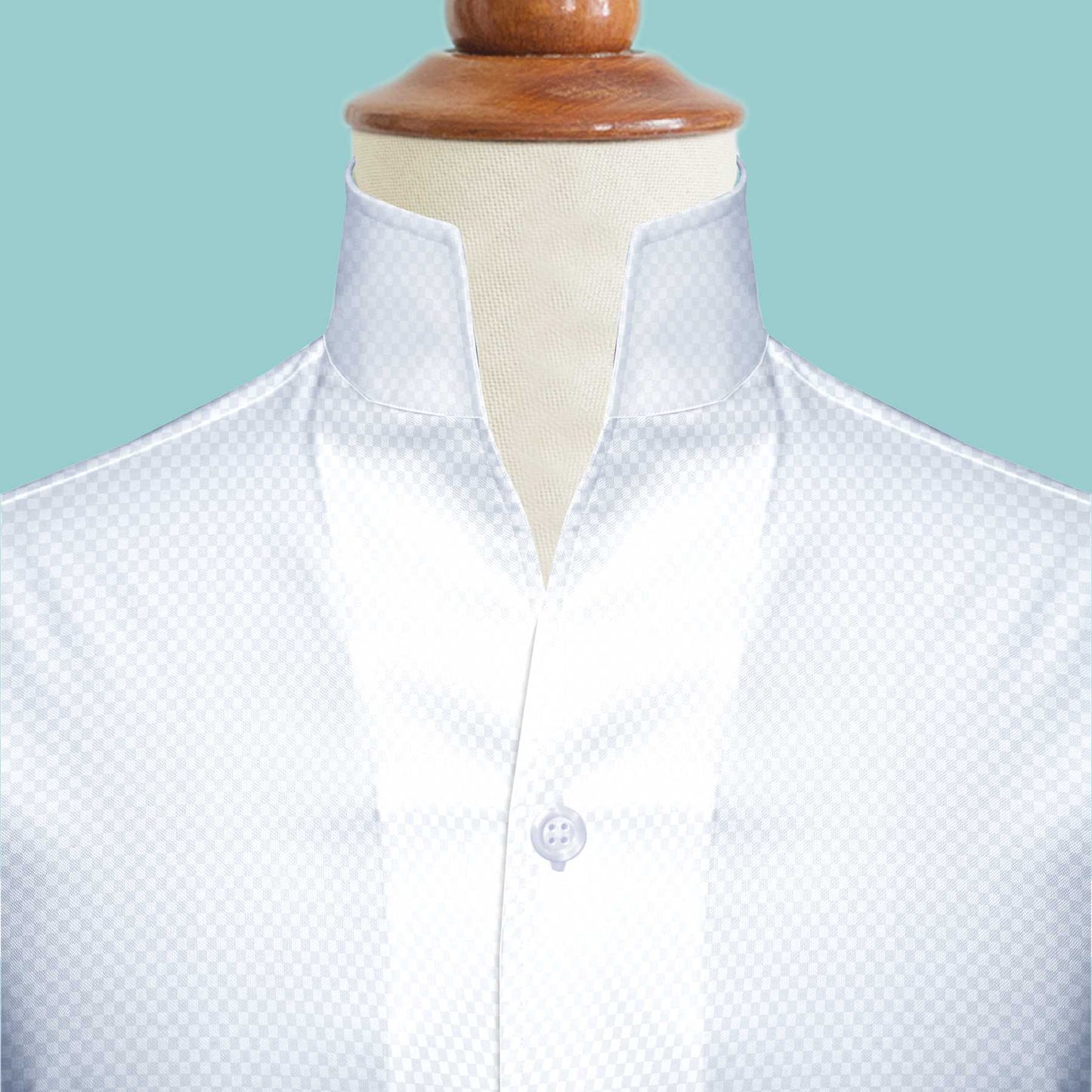 White Checks Men's Shirt High Collar Shirt Buttonless V Collar Shirt High Tall Neck Collar China High Band Collar Cotton Dress Shirt