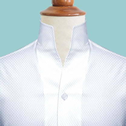 White Checks Men's Shirt High Collar Shirt Buttonless V Collar Shirt High Tall Neck Collar China High Band Collar Cotton Dress Shirt