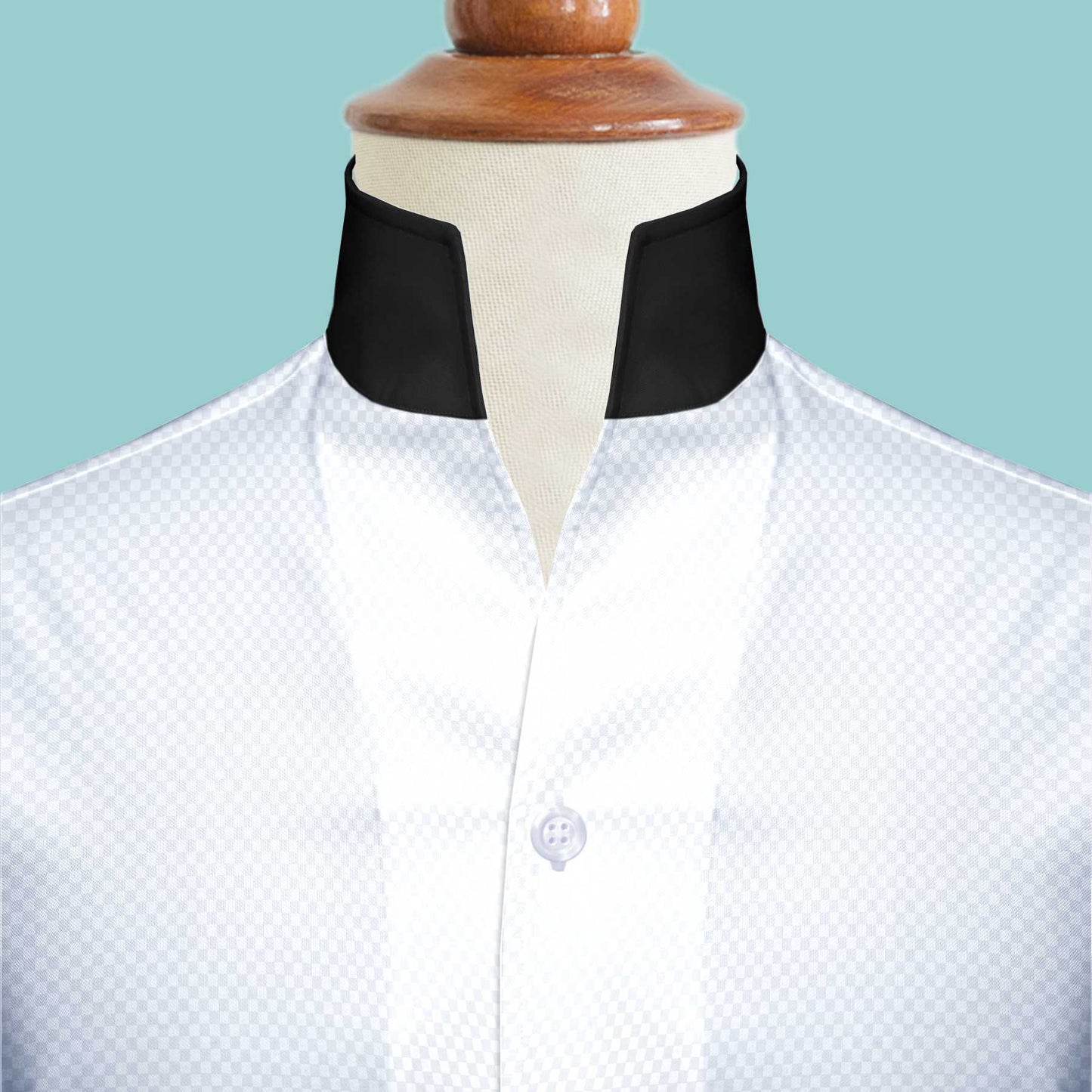 White Checks Men's Shirt High Collar Shirt Buttonless V Collar Shirt High Tall Neck Collar China High Band Collar Cotton Dress Shirt