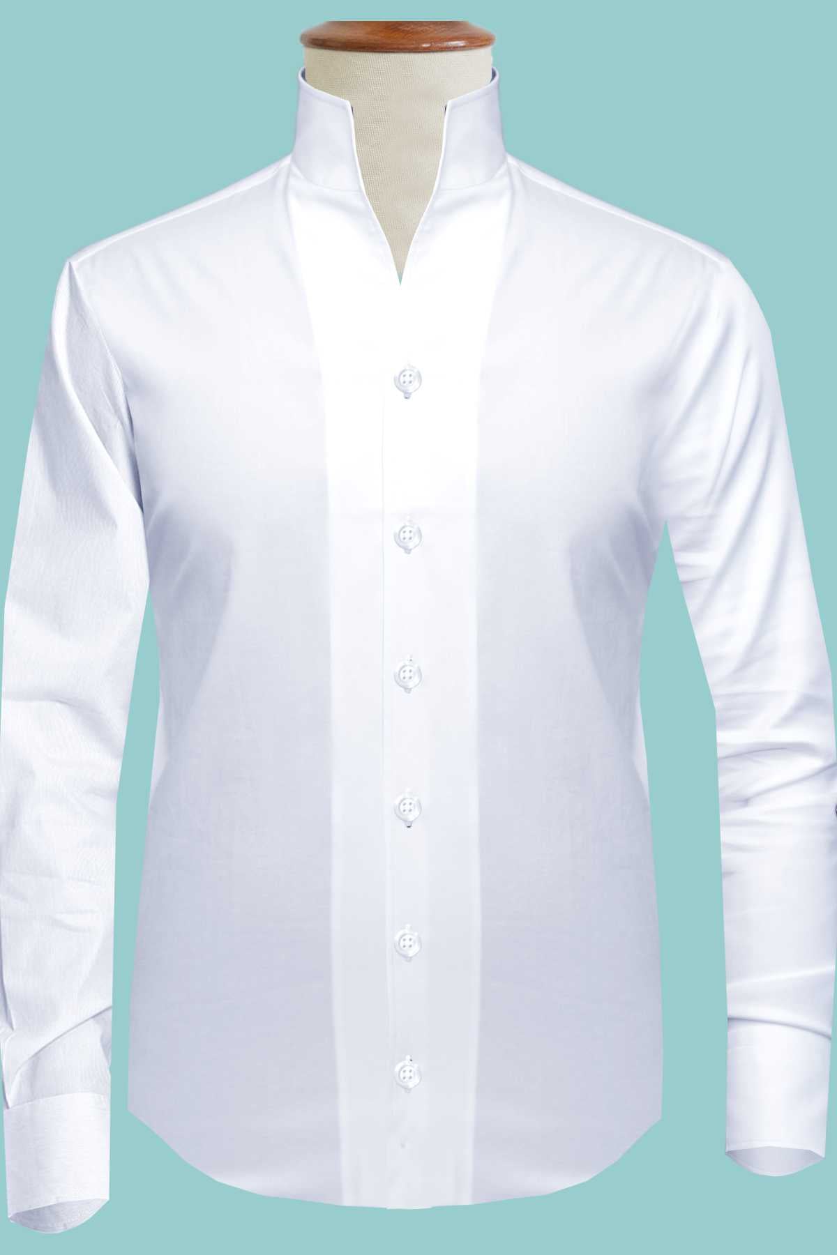 Solid White Men's Shirt High Collar Shirt Buttonless V Collar Shirt High Tall Neck Collar China High Band Collar Cotton Dress Shirt