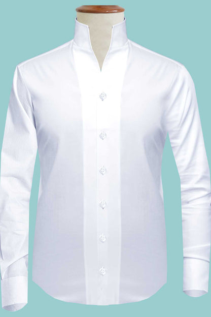 Solid White Men's Shirt High Collar Shirt Buttonless V Collar Shirt High Tall Neck Collar China High Band Collar Cotton Dress Shirt
