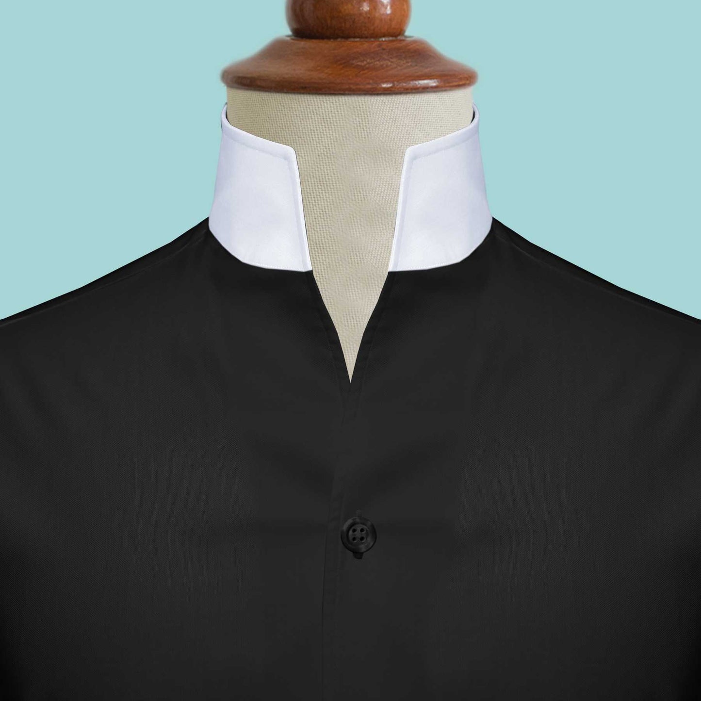 Solid Black Men's Shirt High Collar Shirt Buttonless V Collar Shirt High Tall Neck Collar China High Band Collar Cotton Dress Shirt