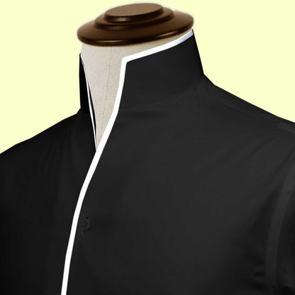 Gift for Men High Collar Shirt Contrasting Trim Tall Neck Chinese Band Collar Black Shirt V Neck Stiff High Open Collar Men Wedding Shirt