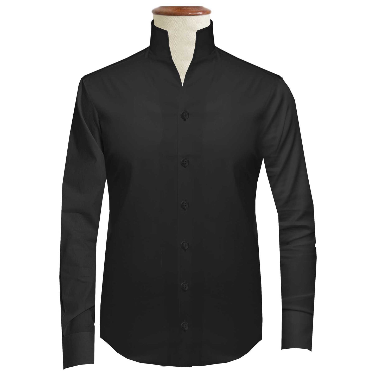 Solid Black Men's Shirt High Collar Shirt Buttonless V Collar Shirt High Tall Neck Collar China High Band Collar Cotton Dress Shirt