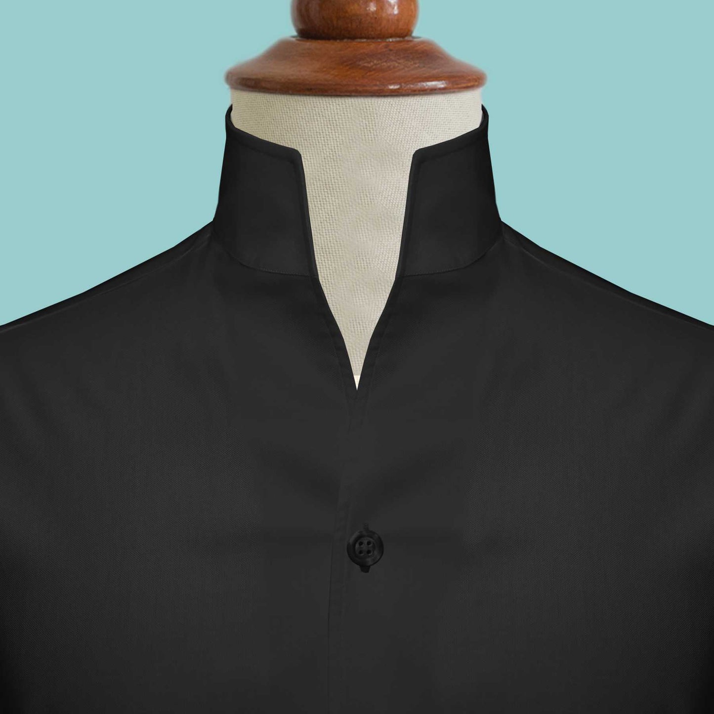 Solid Black Men's Shirt High Collar Shirt Buttonless V Collar Shirt High Tall Neck Collar China High Band Collar Cotton Dress Shirt