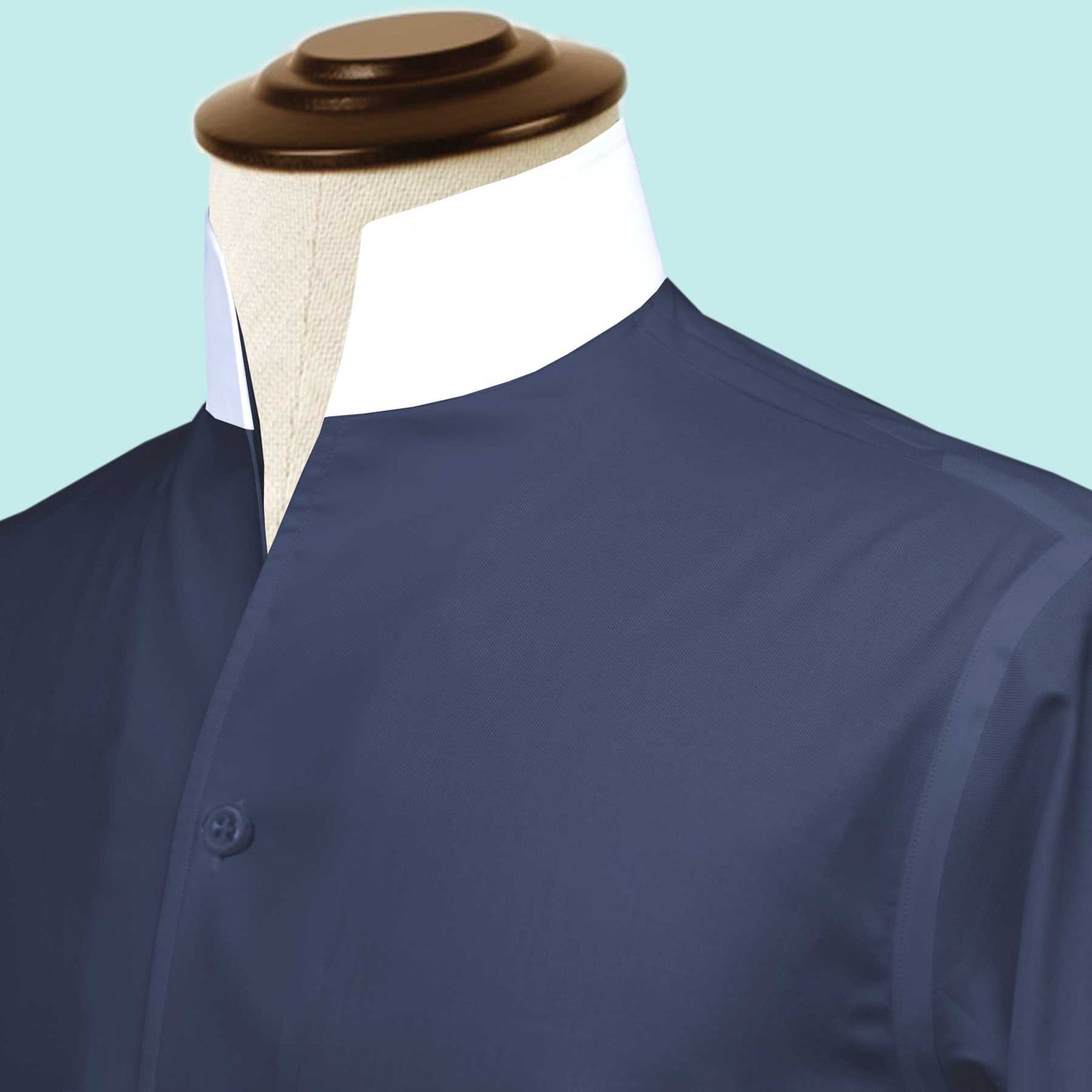 Navy Blue One Piece Collar Shirt For Men Gift Giza Cotton Satin High Tall Neck Stiff Collar Shirt Chinese Mandarin Band Collar Dress Shirt