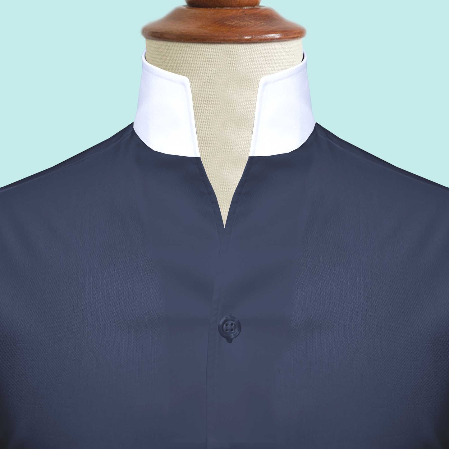 Navy Blue One Piece Collar Shirt For Men Gift Giza Cotton Satin High Tall Neck Stiff Collar Shirt Chinese Mandarin Band Collar Dress Shirt