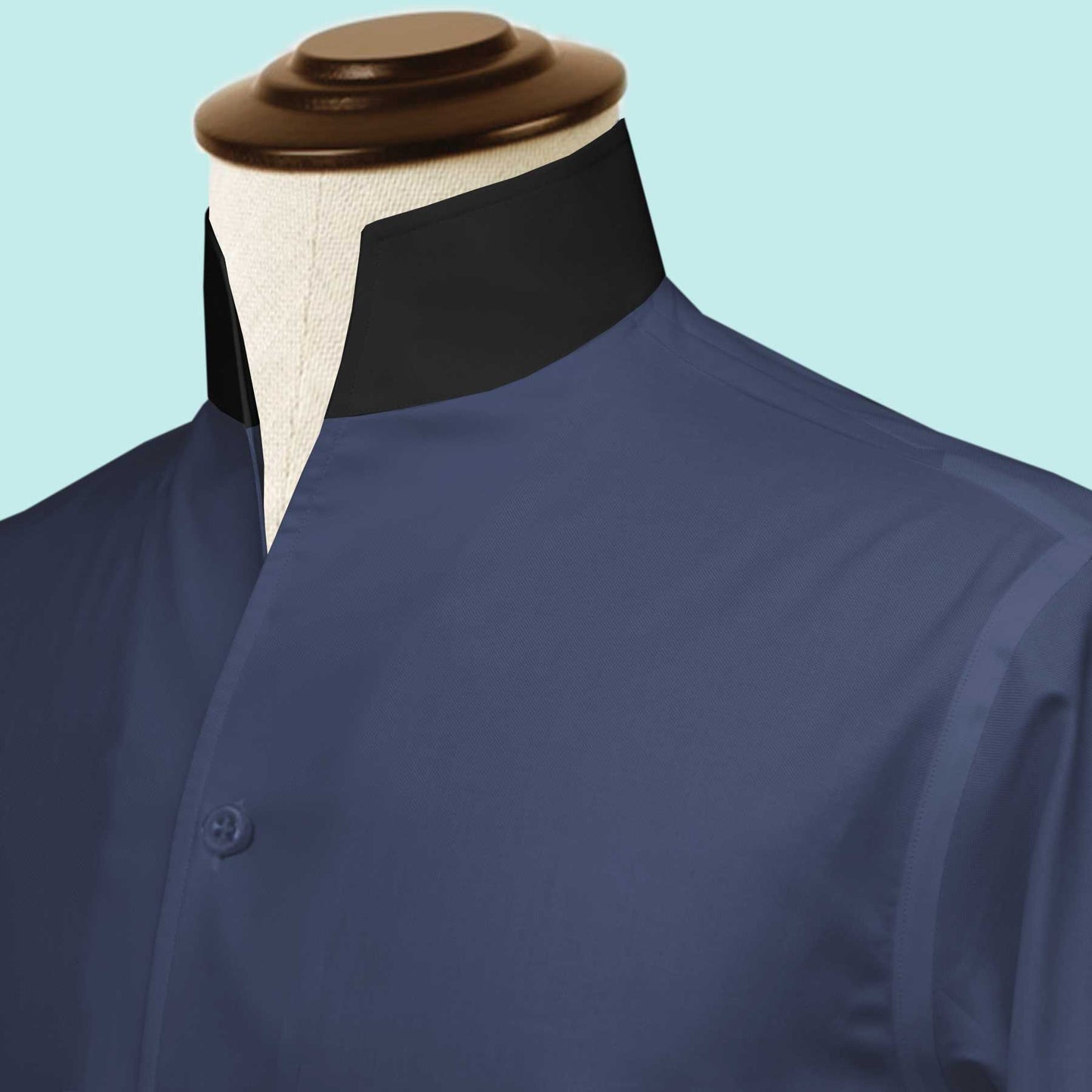 Navy Blue One Piece Collar Shirt For Men Gift Giza Cotton Satin High Tall Neck Stiff Collar Shirt Chinese Mandarin Band Collar Dress Shirt
