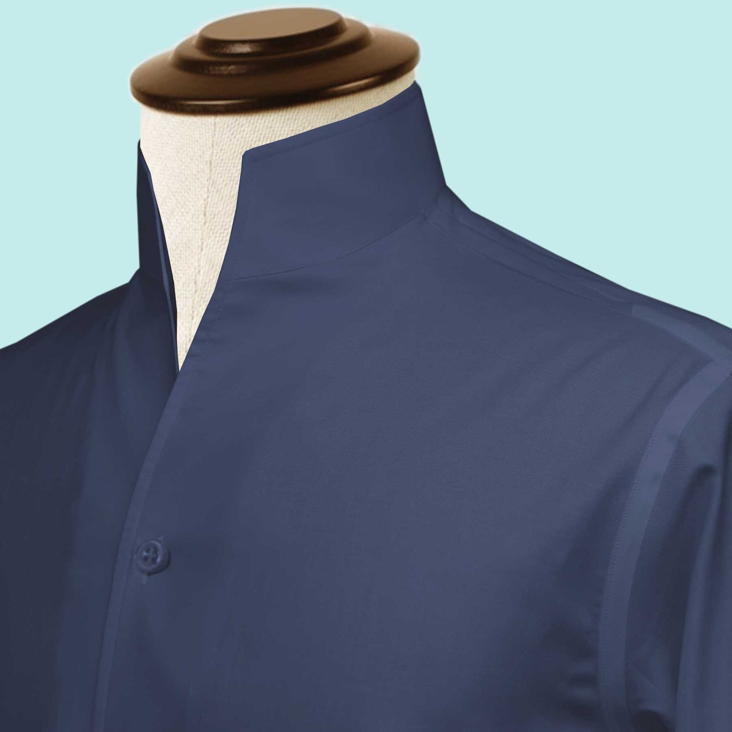 Navy Blue One Piece Collar Shirt For Men Gift Giza Cotton Satin High Tall Neck Stiff Collar Shirt Chinese Mandarin Band Collar Dress Shirt