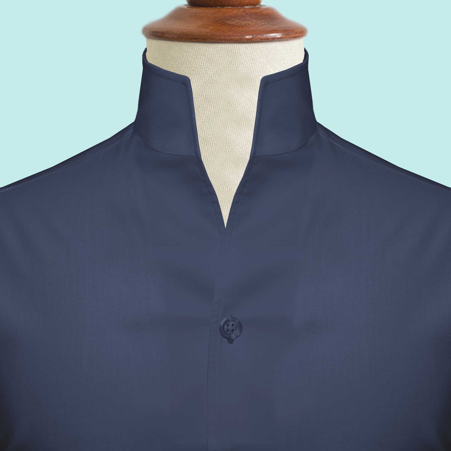 Navy Blue One Piece Collar Shirt For Men Gift Giza Cotton Satin High Tall Neck Stiff Collar Shirt Chinese Mandarin Band Collar Dress Shirt