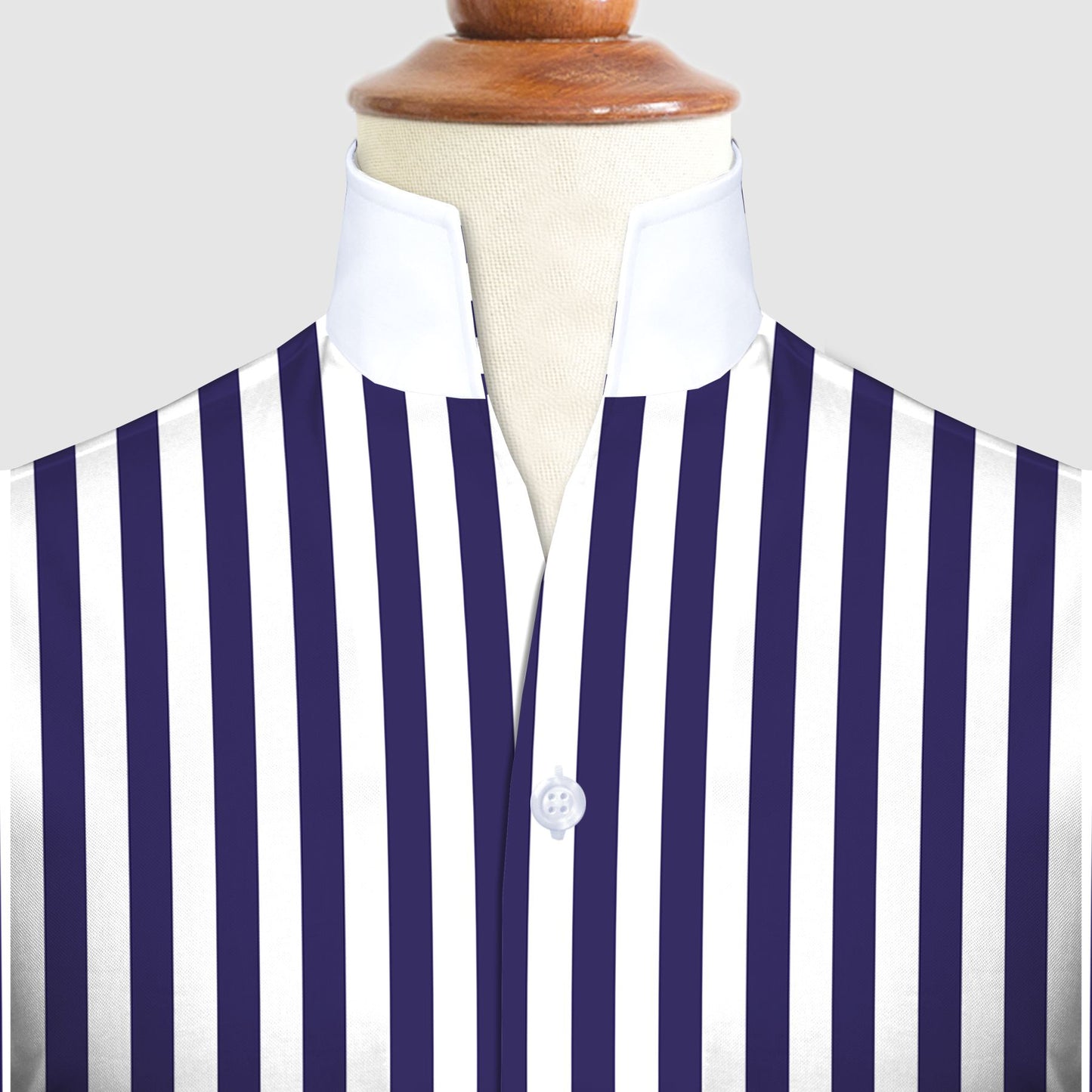 Navy Blue Striped One Piece Collar Shirt For Men Gift Giza Cotton Satin High Tall Neck Stiff Collar Shirt Chinese Mandarin Band Collar Dress Shirt