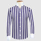 Navy Blue Striped One Piece Collar Shirt For Men Gift Giza Cotton Satin High Tall Neck Stiff Collar Shirt Chinese Mandarin Band Collar Dress Shirt