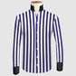 Navy Blue Striped One Piece Collar Shirt For Men Gift Giza Cotton Satin High Tall Neck Stiff Collar Shirt Chinese Mandarin Band Collar Dress Shirt