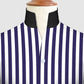 Navy Blue Striped One Piece Collar Shirt For Men Gift Giza Cotton Satin High Tall Neck Stiff Collar Shirt Chinese Mandarin Band Collar Dress Shirt