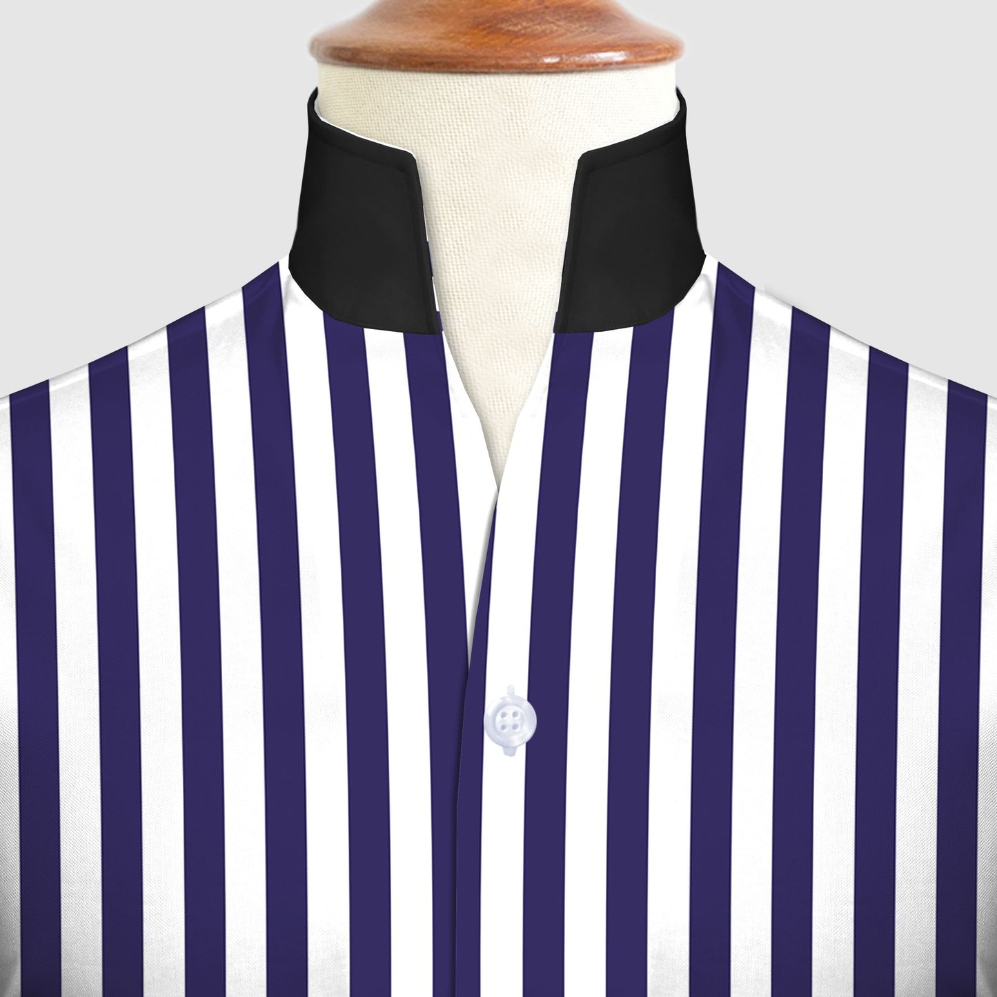 Navy Blue Striped One Piece Collar Shirt For Men Gift Giza Cotton Satin High Tall Neck Stiff Collar Shirt Chinese Mandarin Band Collar Dress Shirt