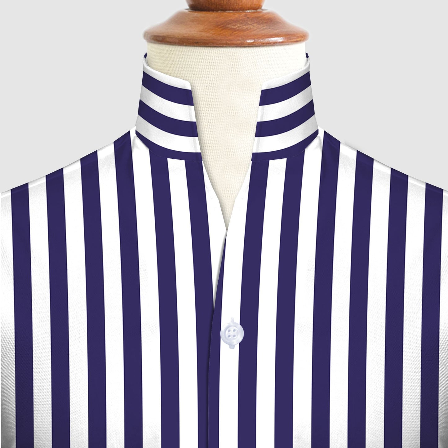 Navy Blue Striped One Piece Collar Shirt For Men Gift Giza Cotton Satin High Tall Neck Stiff Collar Shirt Chinese Mandarin Band Collar Dress Shirt