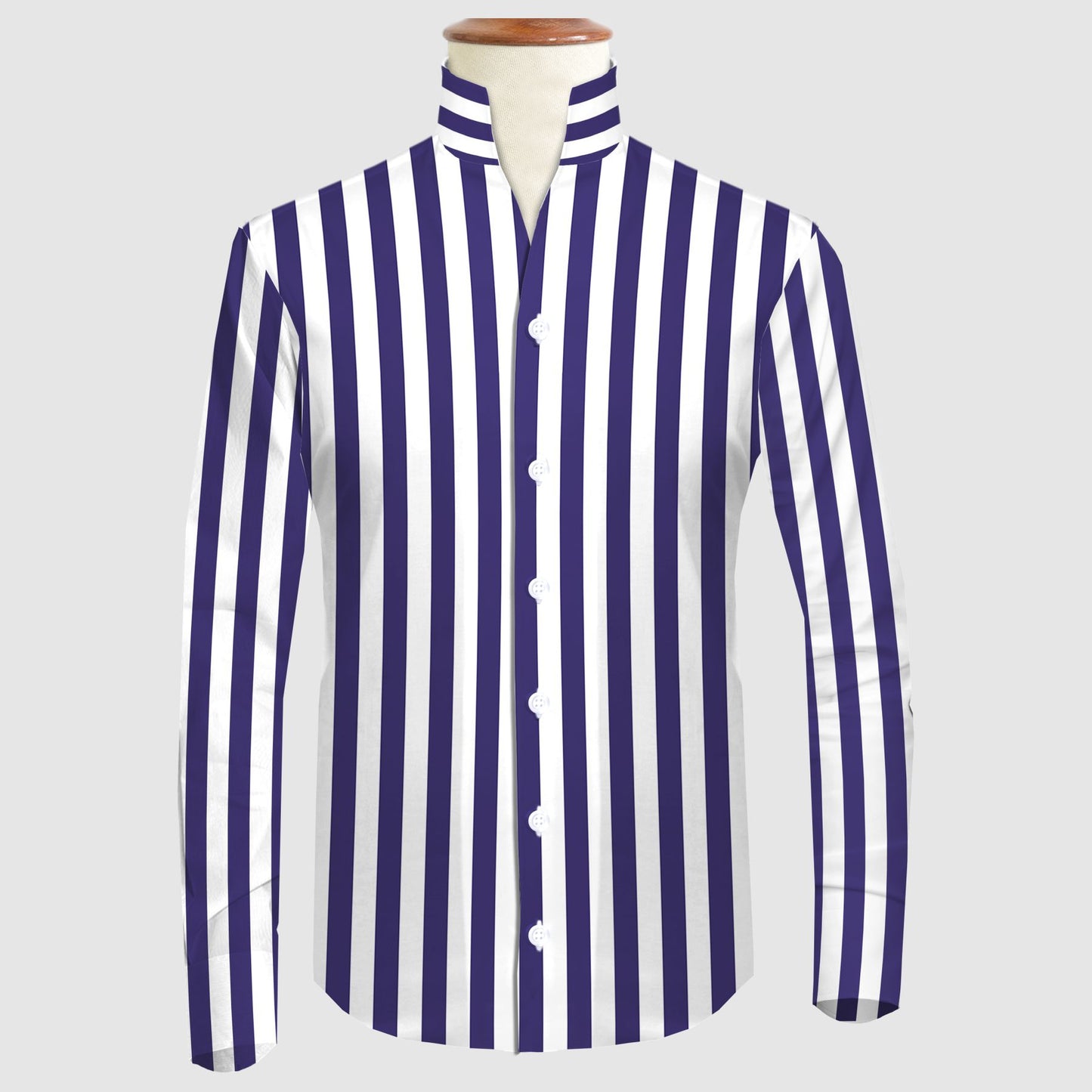 Navy Blue Striped One Piece Collar Shirt For Men Gift Giza Cotton Satin High Tall Neck Stiff Collar Shirt Chinese Mandarin Band Collar Dress Shirt