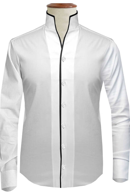 Gift for Men High Collar Shirt Contrasting Trim Tall Neck Chinese Band Collar White Shirt V Neck Stiff High Open Collar Men Wedding Shirt