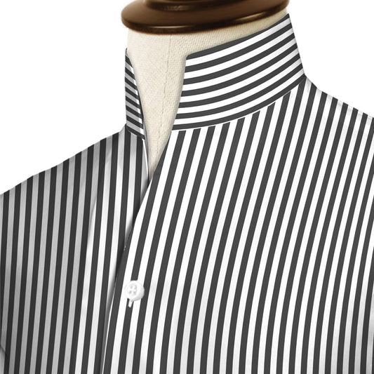 Black Striped One Piece Collar Shirt For Men Gift Giza Cotton Satin High Tall Neck Stiff Collar Shirt Chinese Mandarin Band Collar Dress Shirt