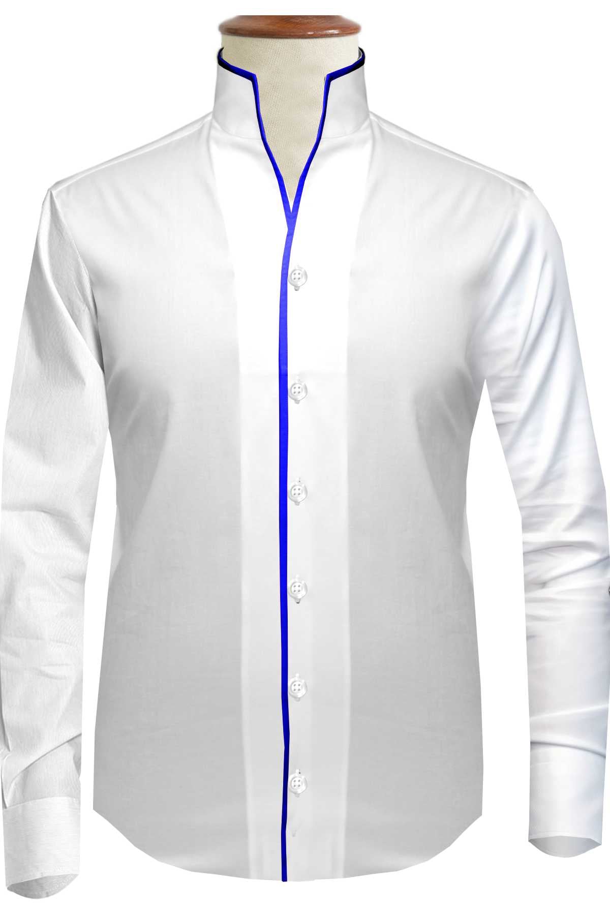 White Contrast Trim High One Piece Stand Collar Shirt