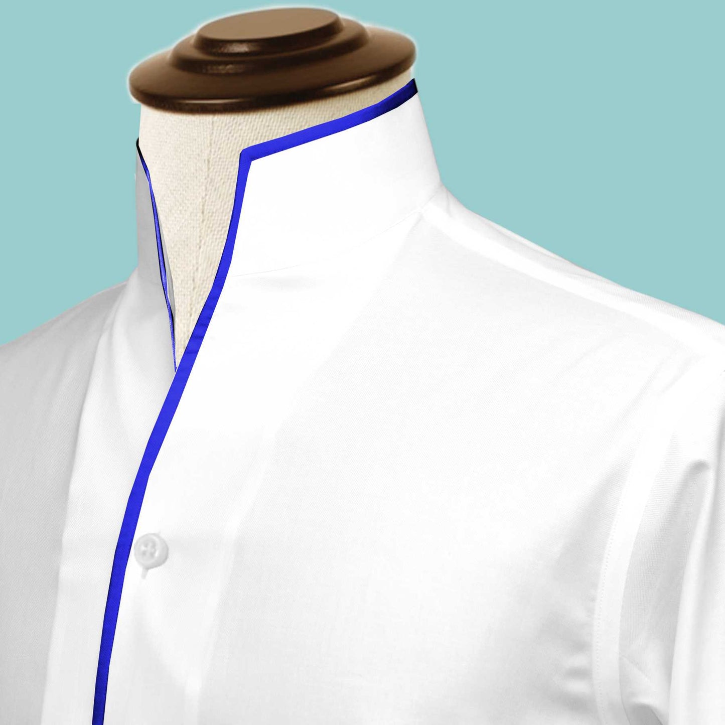 White Contrast Trim High One Piece Stand Collar Shirt