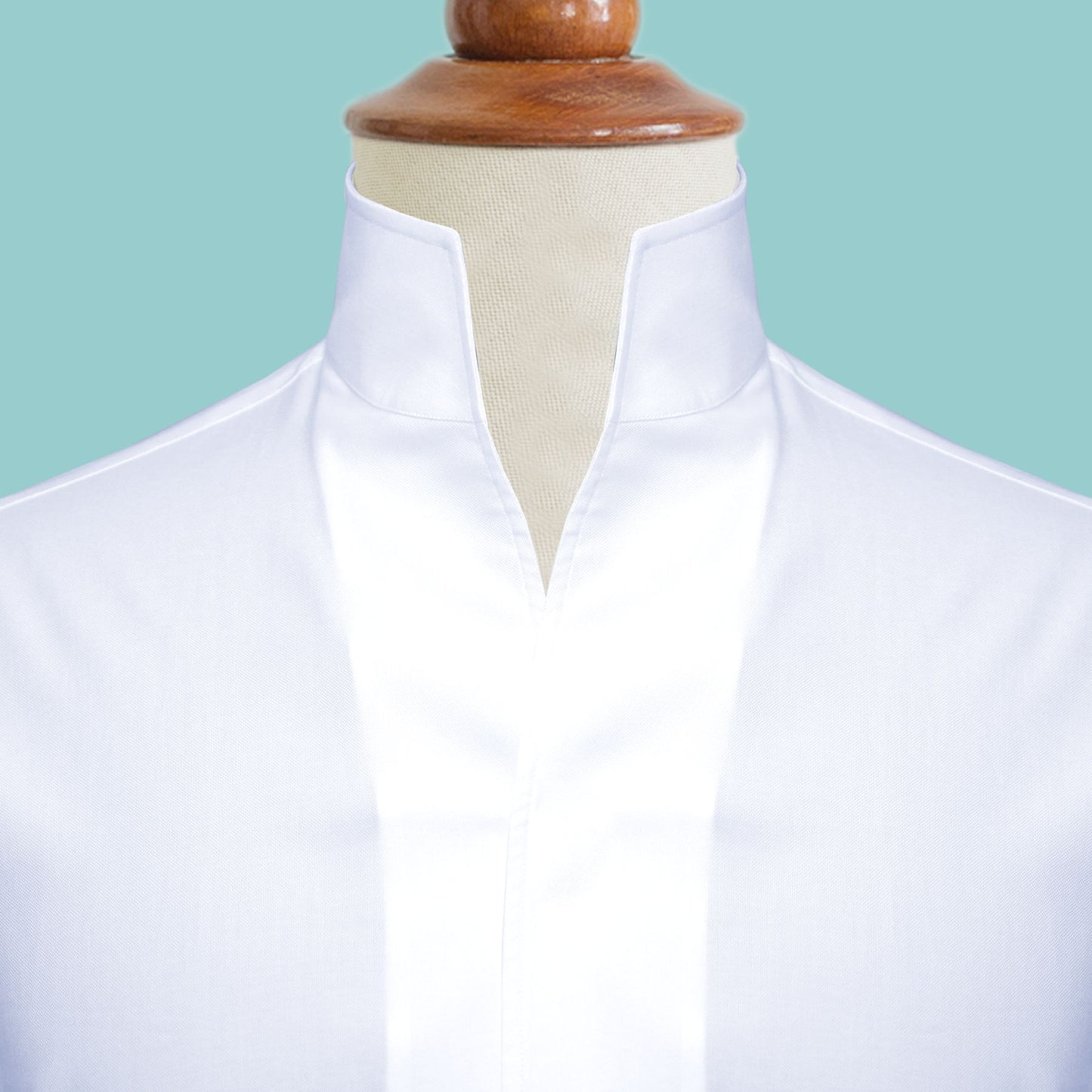 High Open Collar White Shirt Concealed Placket Men's One Piece Dress Shirt Tall V Neck China Mandarin Stiff Collar Easy Iron Work Wear Shirt