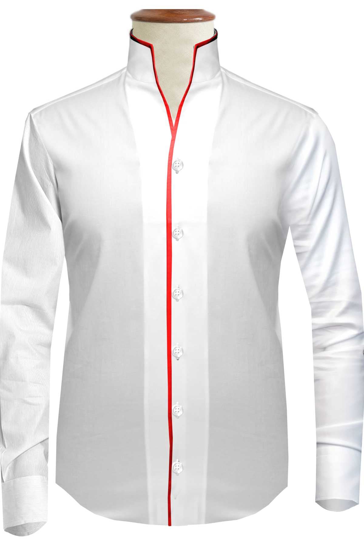 White Contrast Trim High One Piece Stand Collar Shirt