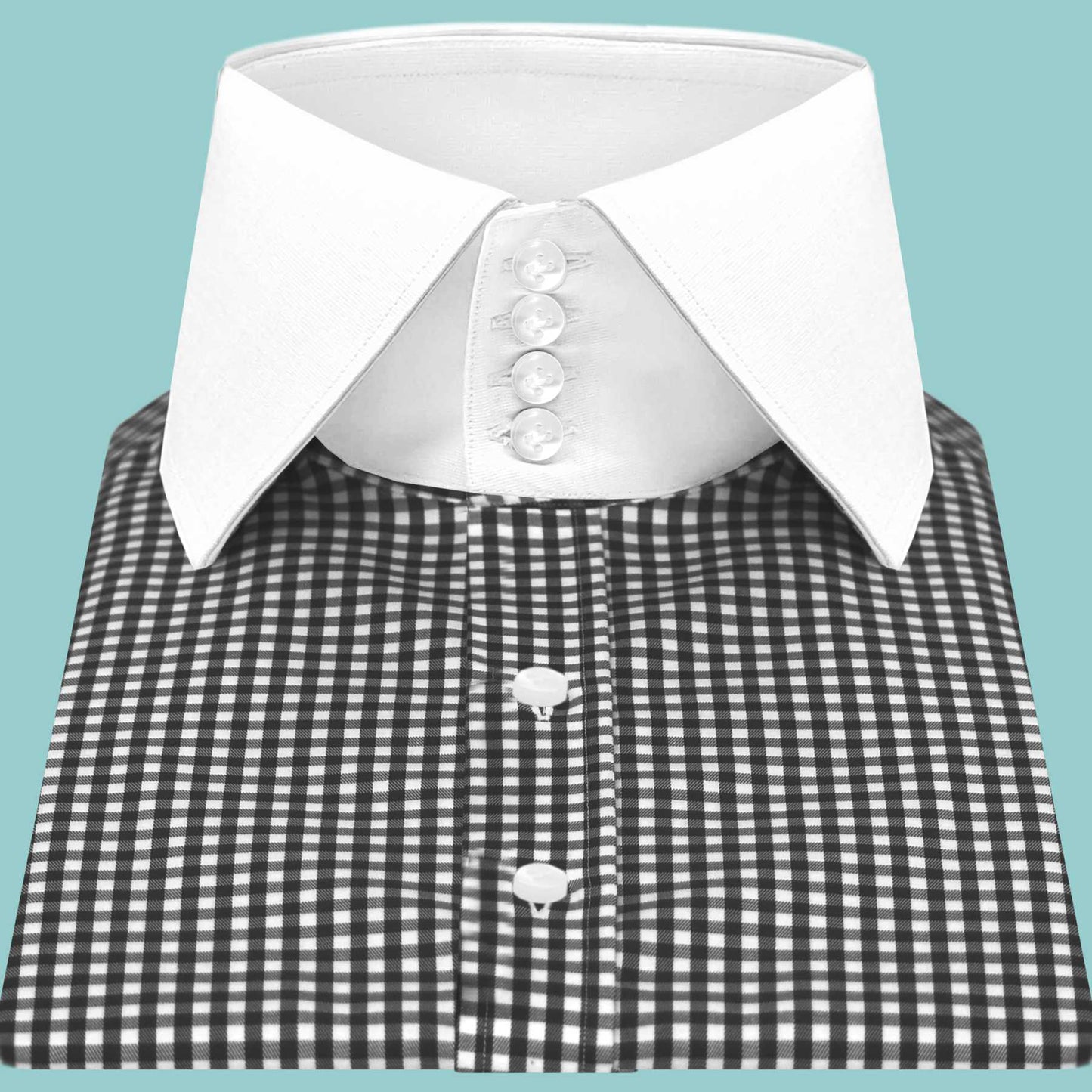 High Spread Collar Dress Shirt For Men President English Wide Spread Full Sleeves Black Gingham Shirt Men Wedding Attire Tall Neck Windsor Collar (Copy)
