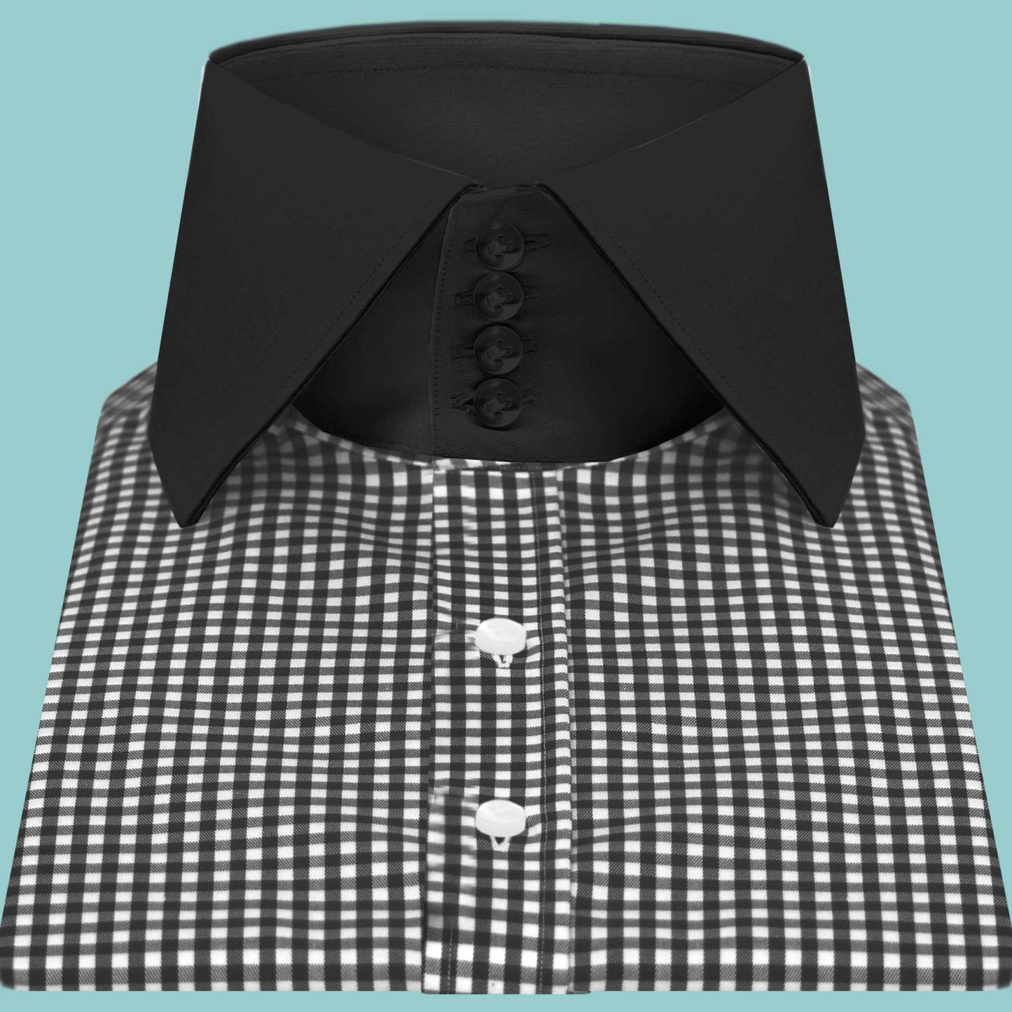 High Spread Collar Dress Shirt For Men President English Wide Spread Full Sleeves Black Gingham Shirt Men Wedding Attire Tall Neck Windsor Collar (Copy)