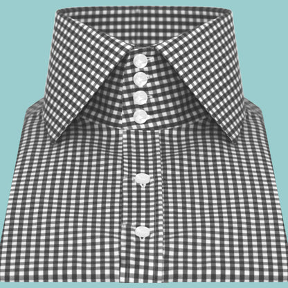 High Spread Collar Dress Shirt For Men President English Wide Spread Full Sleeves Black Gingham Shirt Men Wedding Attire Tall Neck Windsor Collar (Copy)