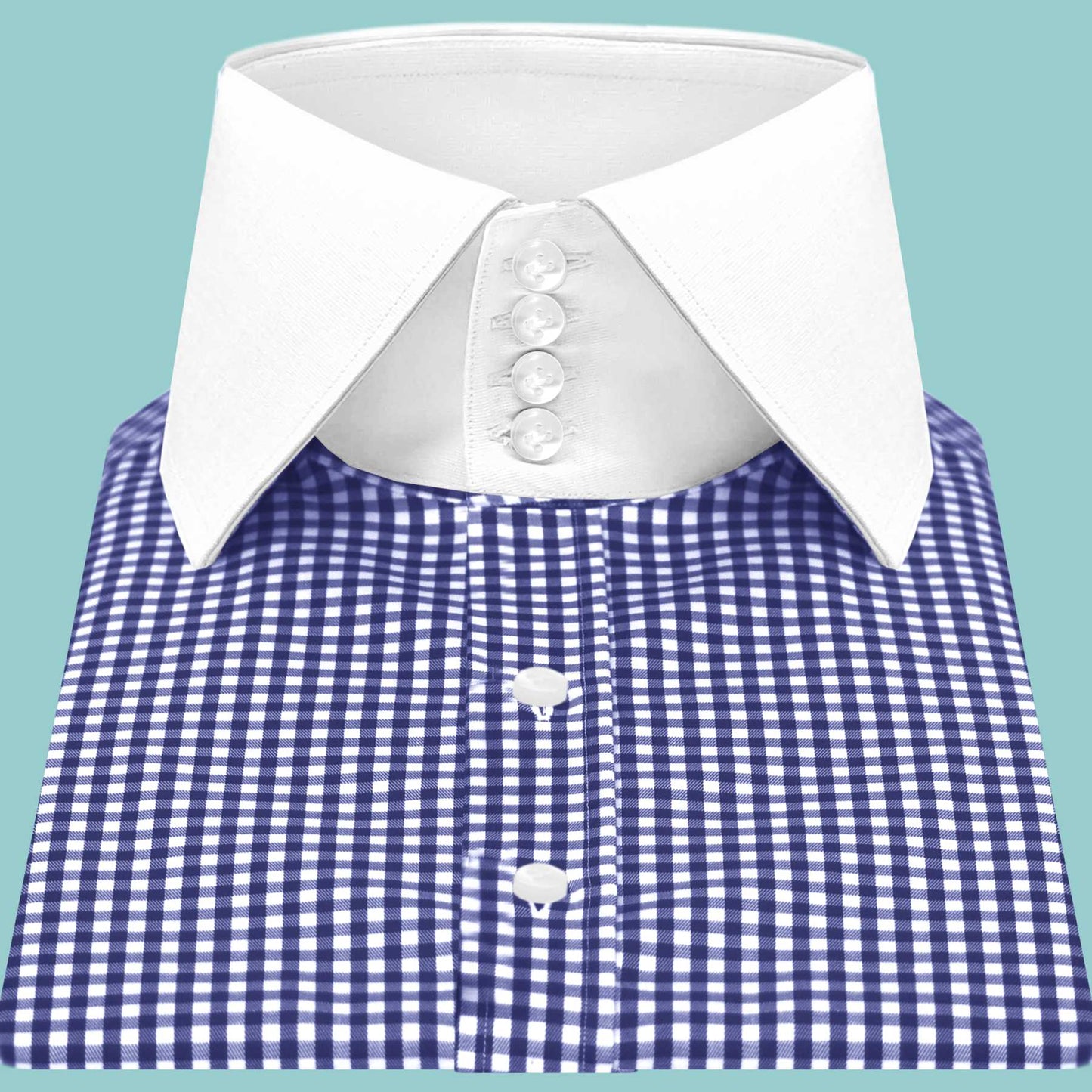 High Spread Collar Dress Shirt For Men President English Wide Spread Full Sleeves  Blue Gingham Chacks Shirt Men Wedding Attire Tall Neck Windsor Collar (Copy)
